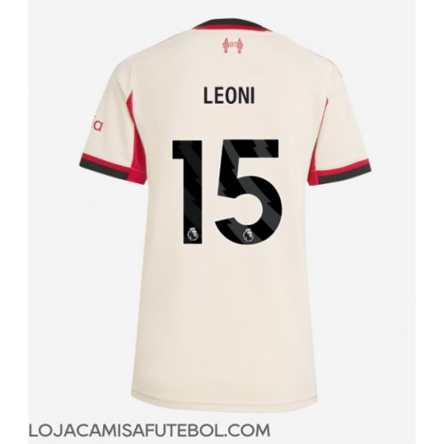 Camisa de Futebol Liverpool Giovanni Leoni #15 Equipamento Secundário Mulheres 2025-26 Manga Curta Camisa de Futebol Liverpool Giovanni Leoni #15 Equipamento Secundário Mulheres 2025-26 Manga Curta